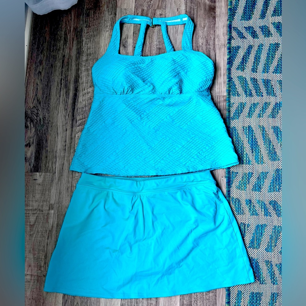 Lands End Tankini & skirt turquoise excellent condition sz 14W top & 16 skirt